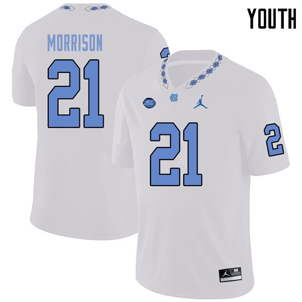 Jordan Brand Youth #21 Trey Morrison North Carolina Tar Heels College Football Jerseys Sale-White - Click Image to Close